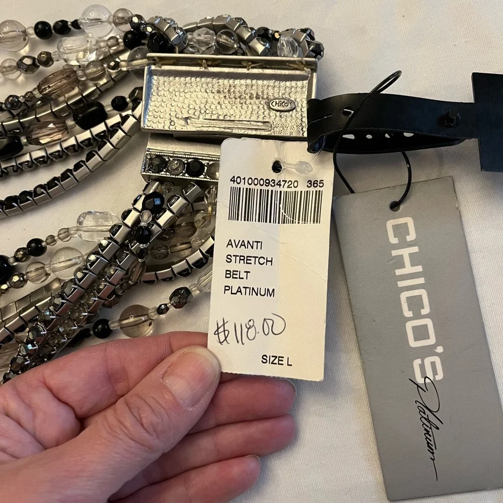Chico's Multi-Strand Beaded Statement Necklace in Black, Silver, Clear